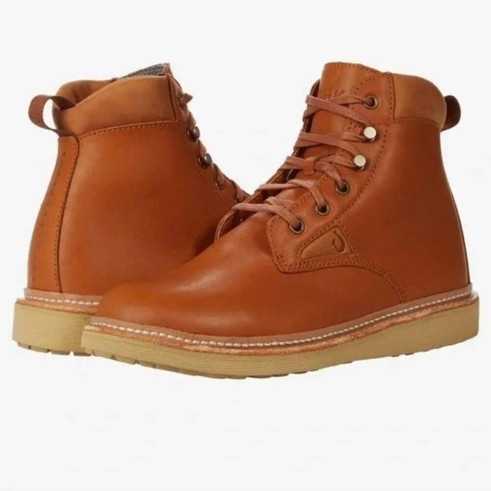 Olukai Kilakila Men 12 Waterproof Leather Boots Caramel Coconut Husk Brown NWOT